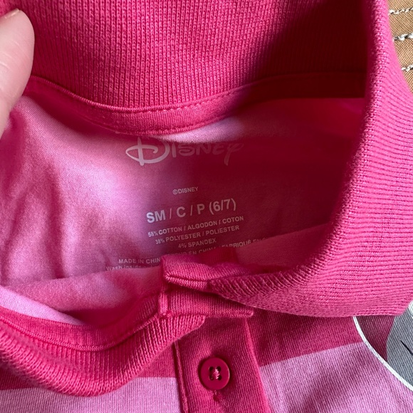 Like New Disney Lady And The Tramp Girls Pink Striped Crop Polo Shirt Size 6/7 - Picture 6 of 7